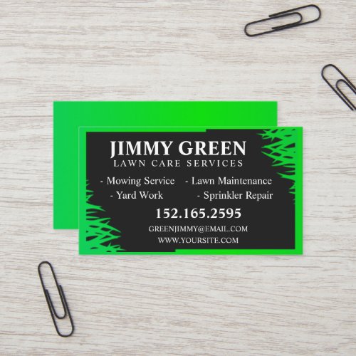 Minimalist Black and Green Vector Lawn Care Business Card