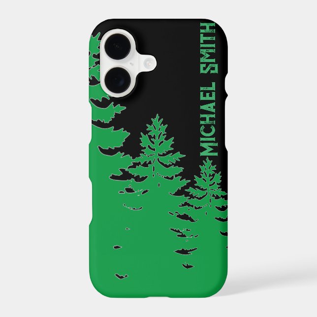 Minimalist black and greenpine tree silhouette    iPhone case (Back)