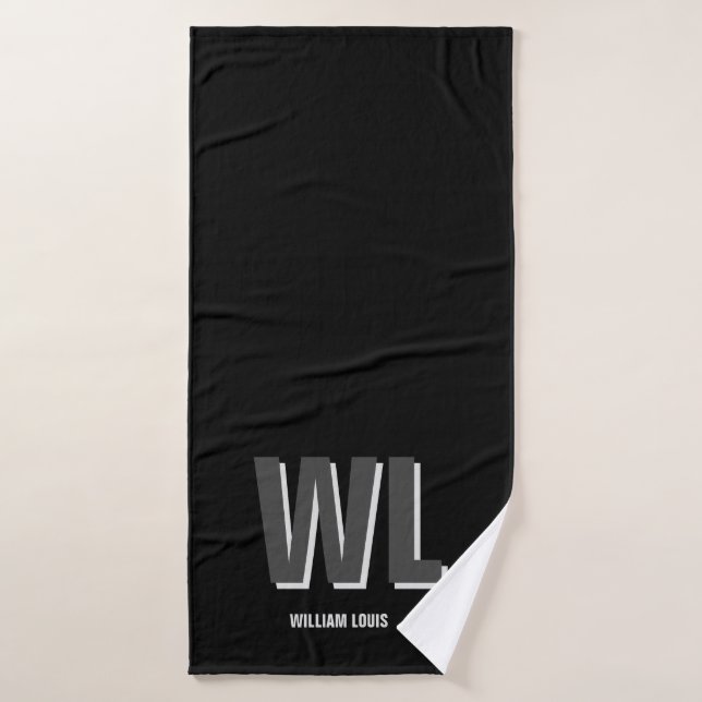 Minimalist Black and Grey Personalized Monogram  Bath Towel (Bath Towel)
