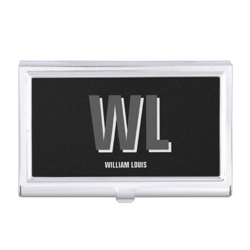Minimalist Black and Grey Personalized Monogram  Business Card Case
