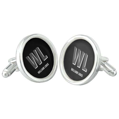 Minimalist Black and Grey Personalized Monogram  Cufflinks