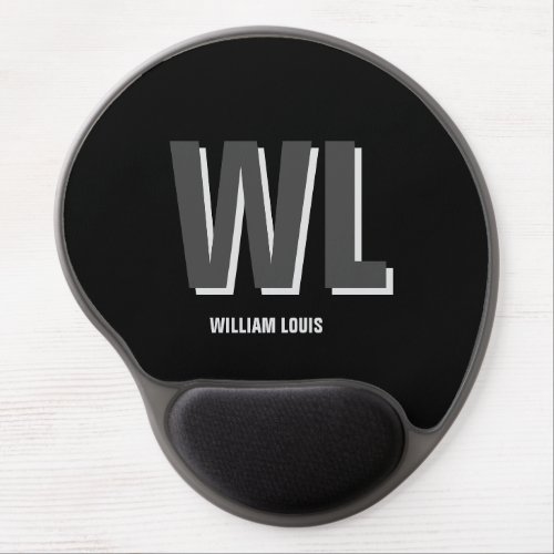Minimalist Black and Grey Personalized Monogram  Gel Mouse Pad