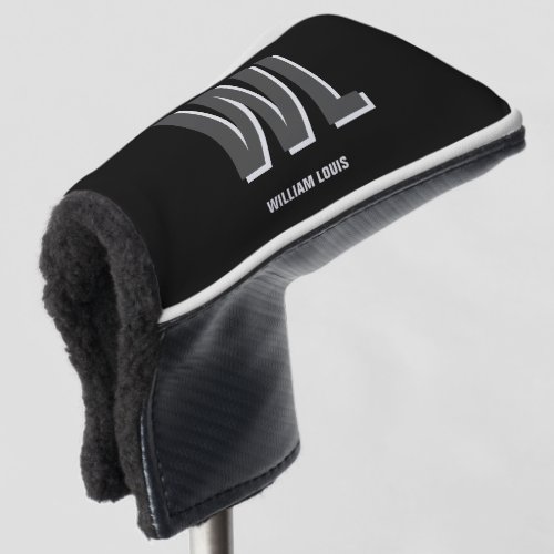 Minimalist Black and Grey Personalized Monogram  Golf Head Cover