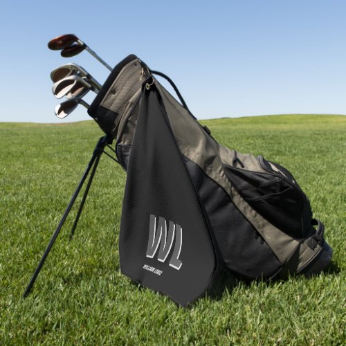 Minimalist Black and Grey Personalized Monogram  Golf Towel