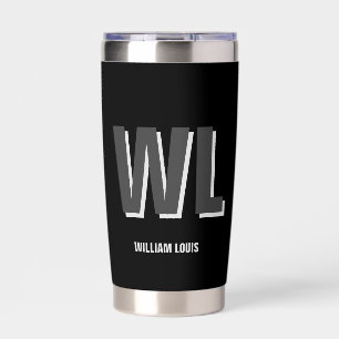 Minimalist Black and Grey Personalized Monogram Insulated Tumbler