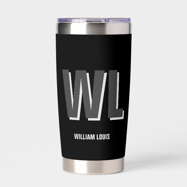 Minimalist Black and Grey Personalized Monogram  Insulated Tumbler (Front)