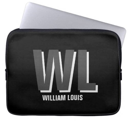 Minimalist Black and Grey Personalized Monogram  Laptop Sleeve