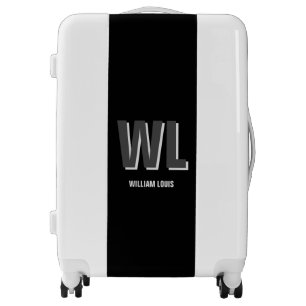 Minimalist Black and Grey Personalized Monogram Luggage