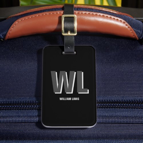 Minimalist Black and Grey Personalized Monogram  Luggage Tag