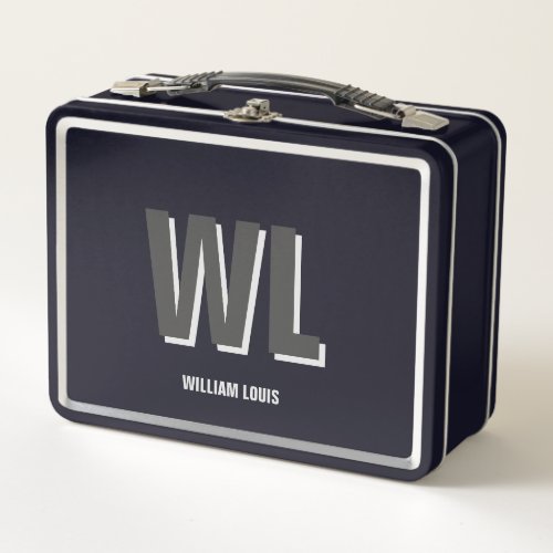 Minimalist Black and Grey Personalized Monogram  Metal Lunch Box