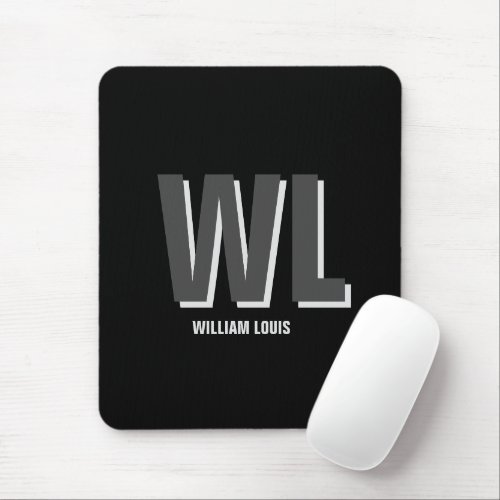 Minimalist Black and Grey Personalized Monogram  Mouse Pad