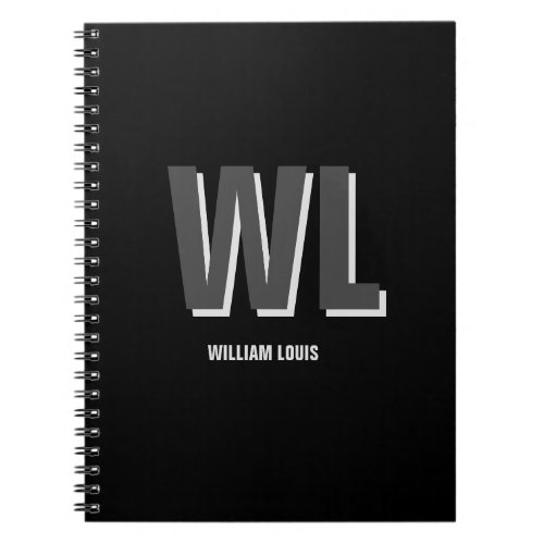 Minimalist Black and Grey Personalized Monogram  Notebook