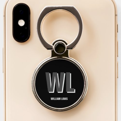 Minimalist Black and Grey Personalized Monogram  Phone Ring Stand