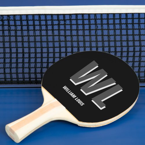 Minimalist Black and Grey Personalized Monogram  Ping Pong Paddle