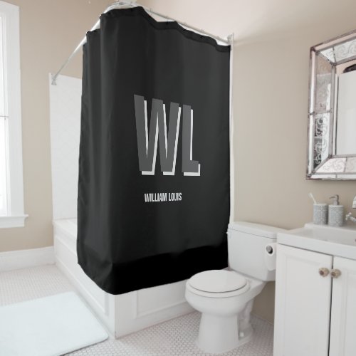 Minimalist Black and Grey Personalized Monogram  Shower Curtain