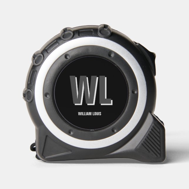 Minimalist Black and Grey Personalized Monogram  Tape Measure (Front)