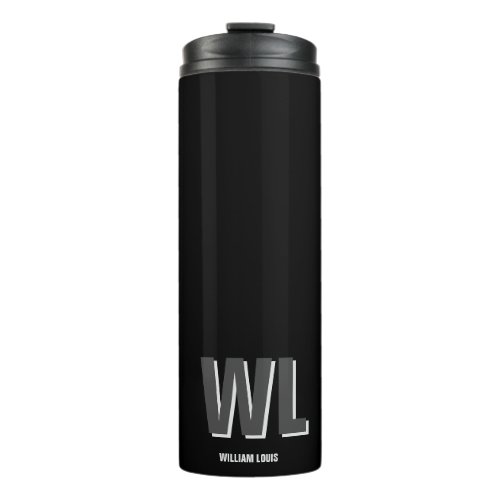 Minimalist Black and Grey Personalized Monogram  Thermal Tumbler