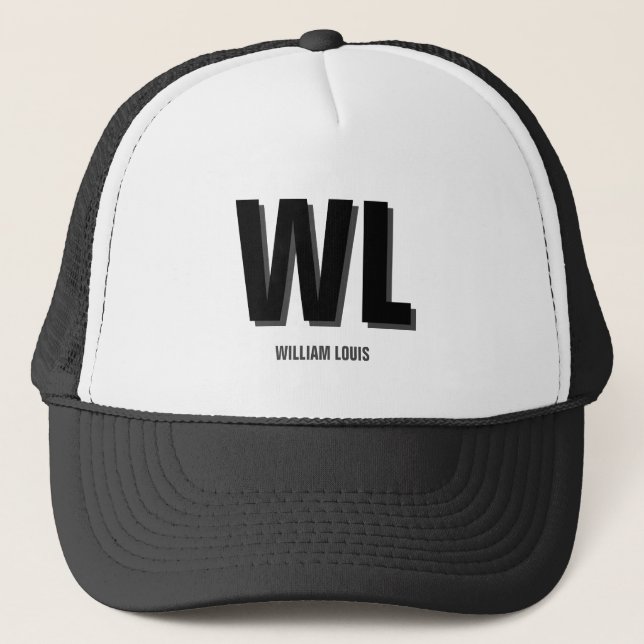 Minimalist Black and Grey Personalized Monogram  Trucker Hat (Front)