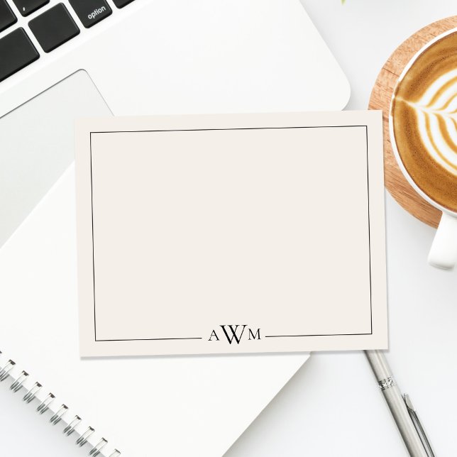 Minimalist Black and Ivory Three Letter Monogram Note Card (Creator Uploaded)
