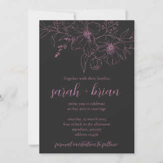 Minimalist Black and Pink Wedding Invitation Card