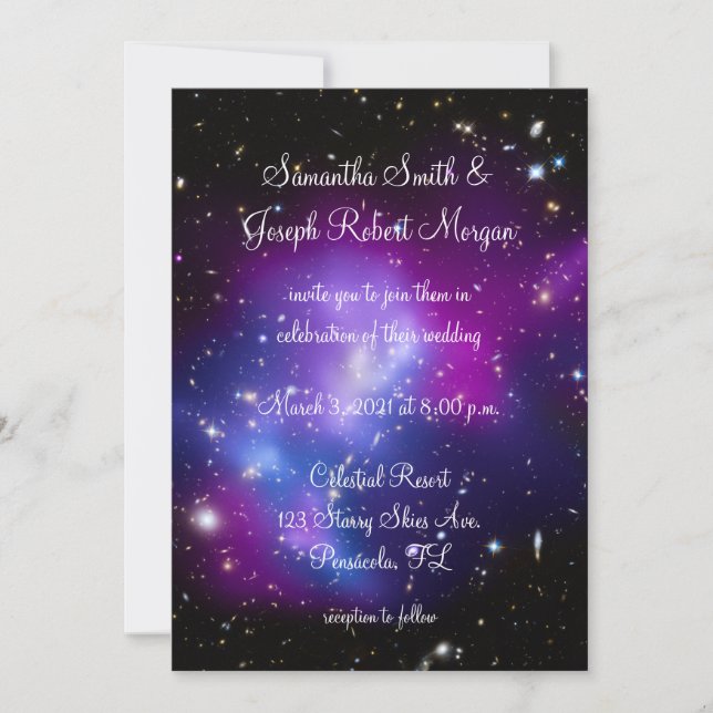 Minimalist Black and Purple Celestial Wedding Invitation (Front)