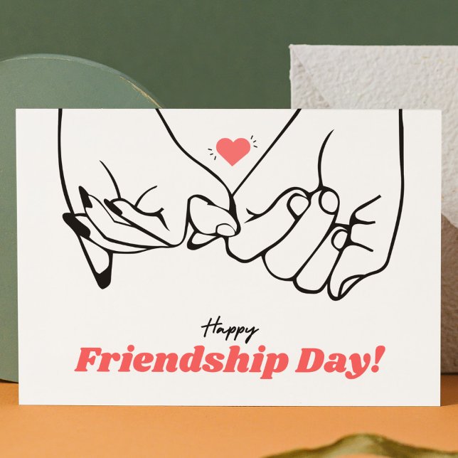 Minimalist Black and Red Line Art Friendship Day Holiday Postcard (Creator Uploaded)