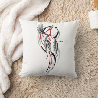 Minimalist Black and Red Wing Line Art Thro Throw Pillow