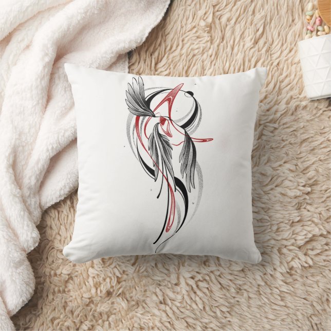 Minimalist Black and Red Wing Line Art Thro Throw Pillow (Blanket)