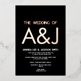 Minimalist Black and Rose Gold Wedding  Foil Invitation