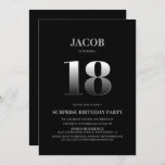 Minimalist Black and Silver Surprise 18th Birthday Invitation<br><div class="desc">Invite your friends and loved ones to a surprise 18th birthday celebration with this stylish minimalist black and silver birthday party invitation.</div>