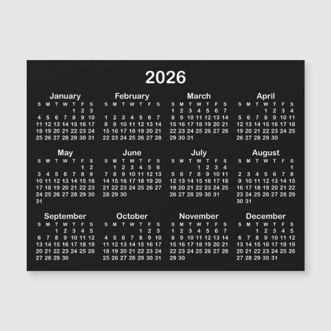 Minimalist Black and White 2026 Magnetic Calendar (Front)