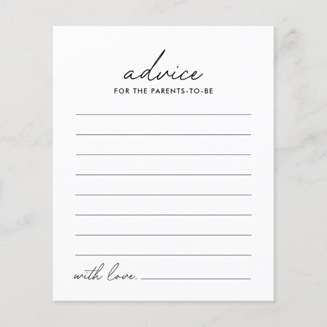 Minimalist Black and White Advice Baby Shower Game (Front)