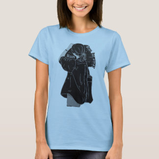 Minimalist Black and White Anime Girl Line Art Dra T-Shirt