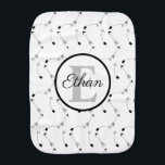 Minimalist Black and White arrows pattern Monogram Baby Burp Cloth<br><div class="desc">Minimalist Adventure themed monogram features cute little black arrows pattern on a white background. Personalize the Big Letter and the texts to suit your needs. It makes a great baby shower gift set along with baby blanket and baby bib.</div>