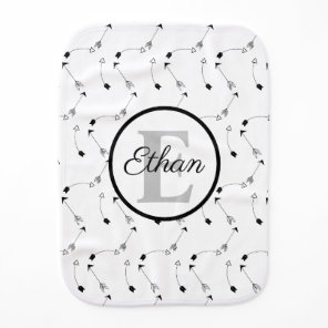 Minimalist Black and White arrows pattern Monogram Baby Burp Cloth