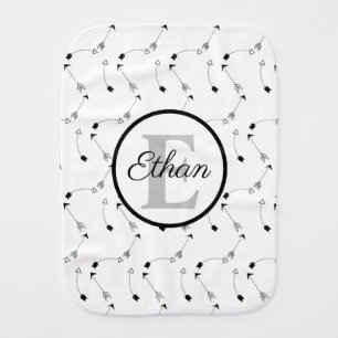Minimalist Black and White arrows pattern Monogram Baby Burp Cloth