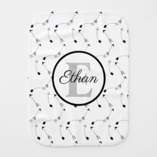 Minimalist Black and White arrows pattern Monogram Baby Burp Cloth