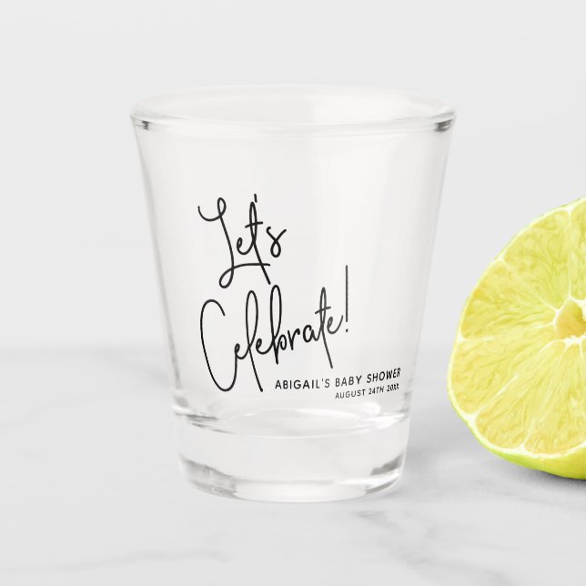 Minimalist Black and White Baby Shower Favor Shot Glass (Front)