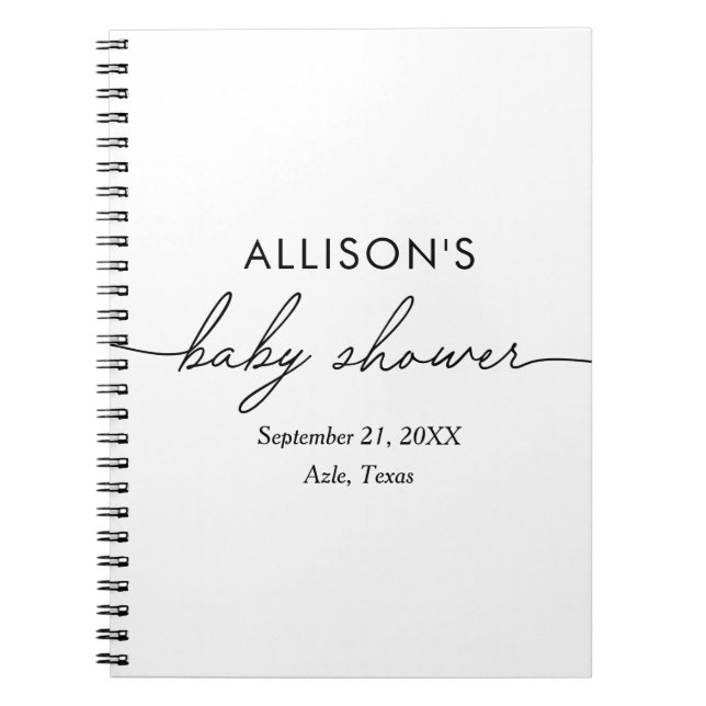 Minimalist Black and White Baby Shower Guest Book (Front)