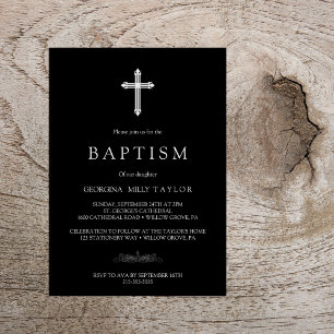 Minimalist Black And White Baptism Invitation
