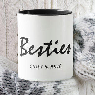 Minimalist Black and White Bestie Script Friends Mug