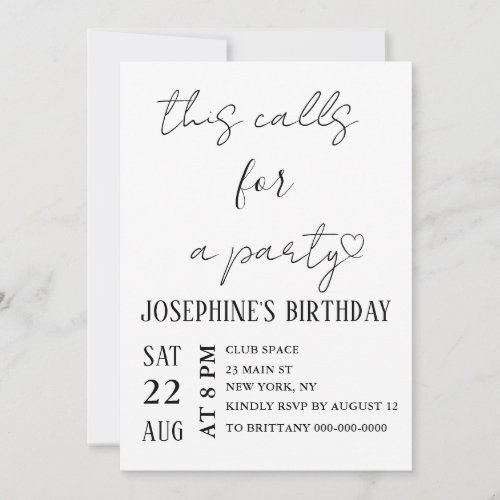 Minimalist Black and White Birthday Party Invitation