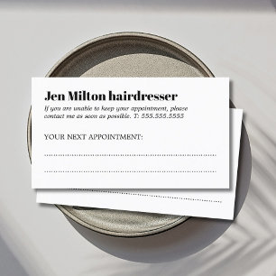 Minimalist Black and White Bold Hair Salon  Appointment Card