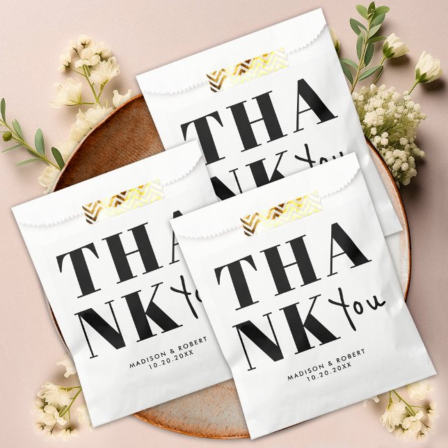 Minimalist Black and White Bold Thank You Wedding Favor Bag (Creator Uploaded)