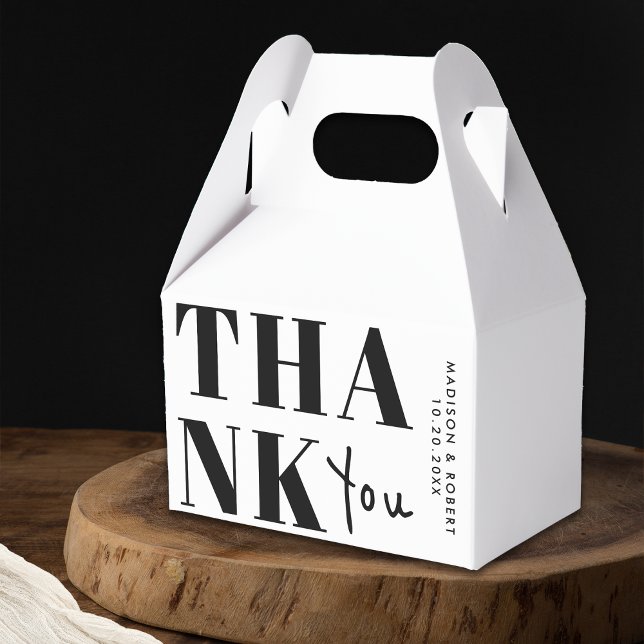 Minimalist Black and White Bold Thank You Wedding Favor Boxes (Creator Uploaded)