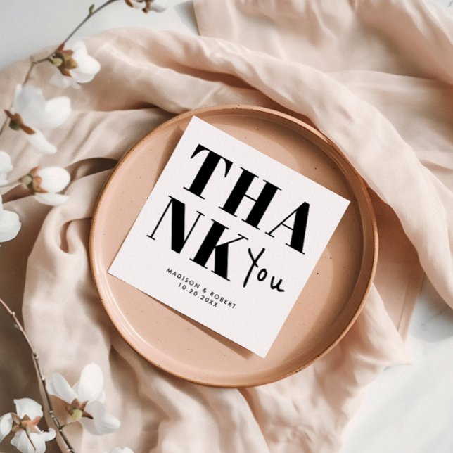 Minimalist Black and White Bold Thank You Wedding Napkins (Creator Uploaded)