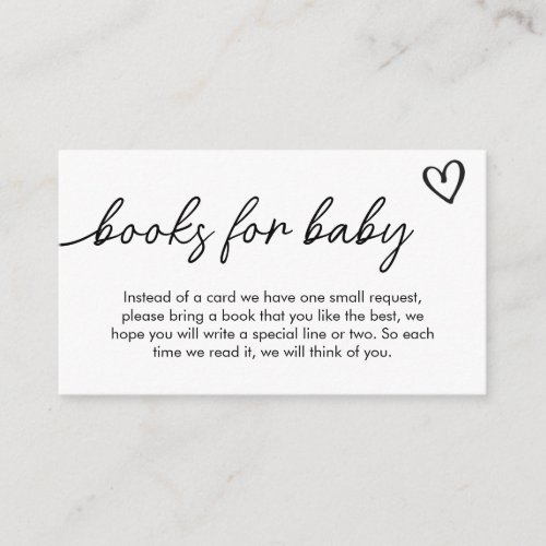 Minimalist Black and White Books for Baby Enclosure Card