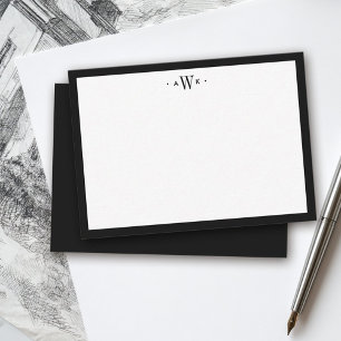 Minimalist Black and White Border Modern Monogram Note Card