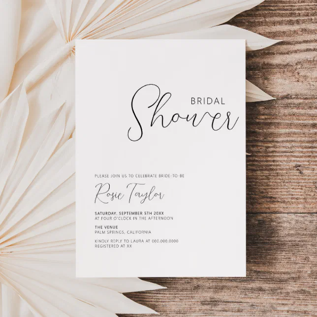 Minimalist Black And White Bridal Shower Invitation | Zazzle