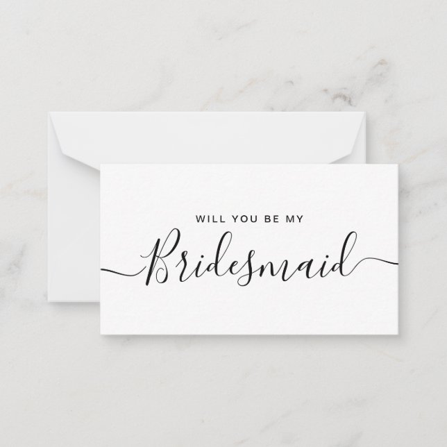 Minimalist Black and White Bridesmaid Proposal Note Card (Front)